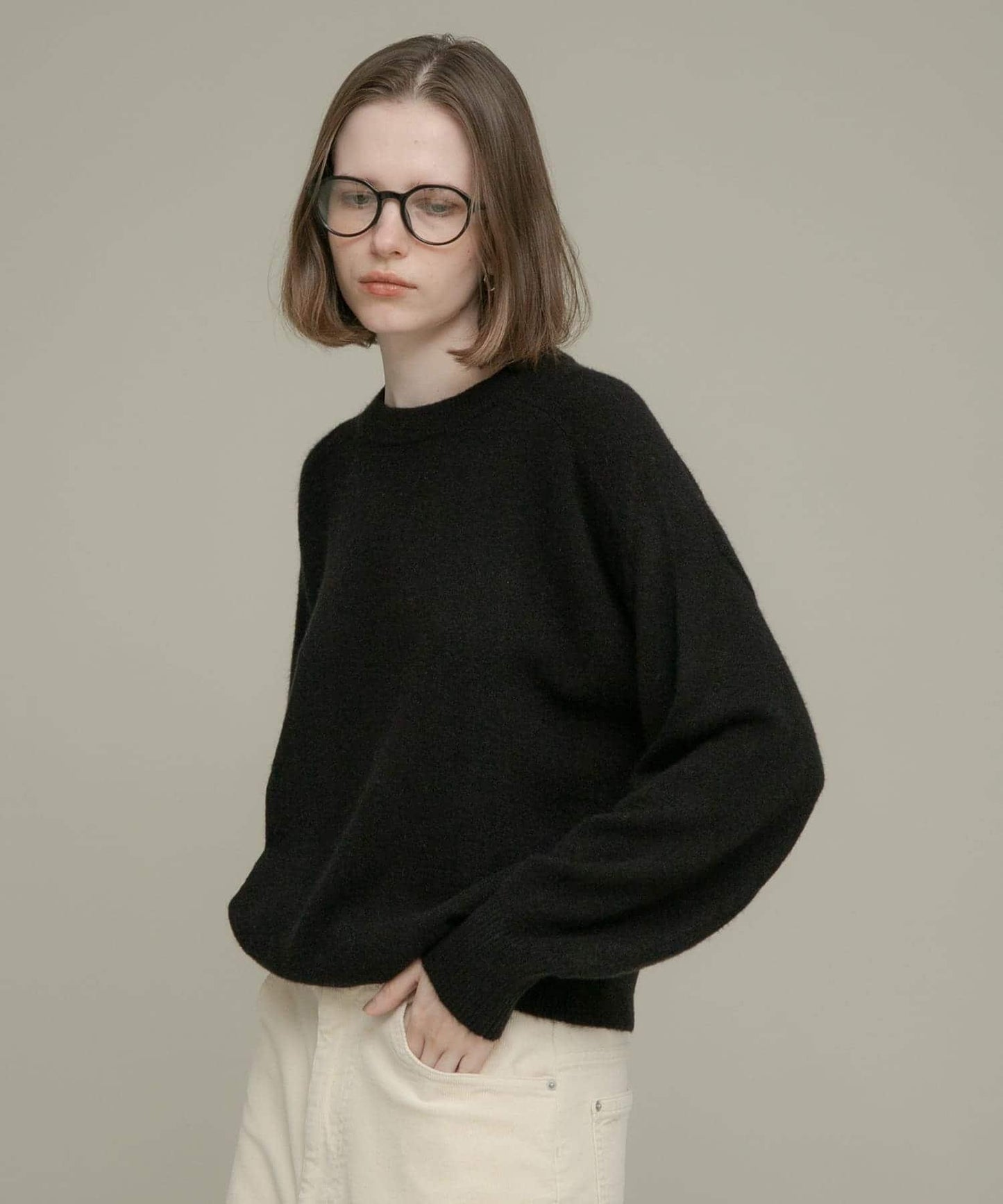 絨感圓領針織套頭衫