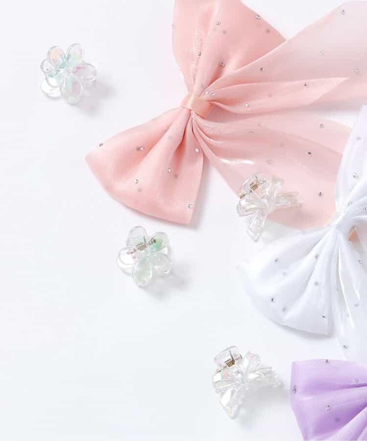 蝴蝶結花朵透明發夾2個裝