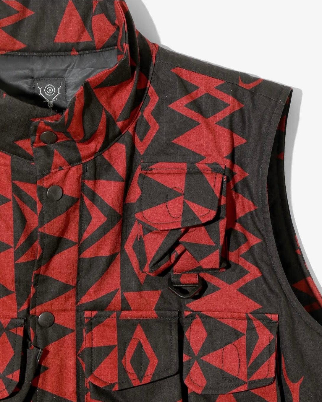 多口袋拉鍊設計 Cotton Ripstop 印花 夾棉馬甲 Multi-Pocket Zipped Padding Vest