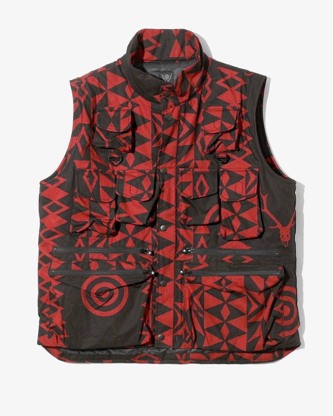 多口袋拉鍊設計 Cotton Ripstop 印花 夾棉馬甲 Multi-Pocket Zipped Padding Vest