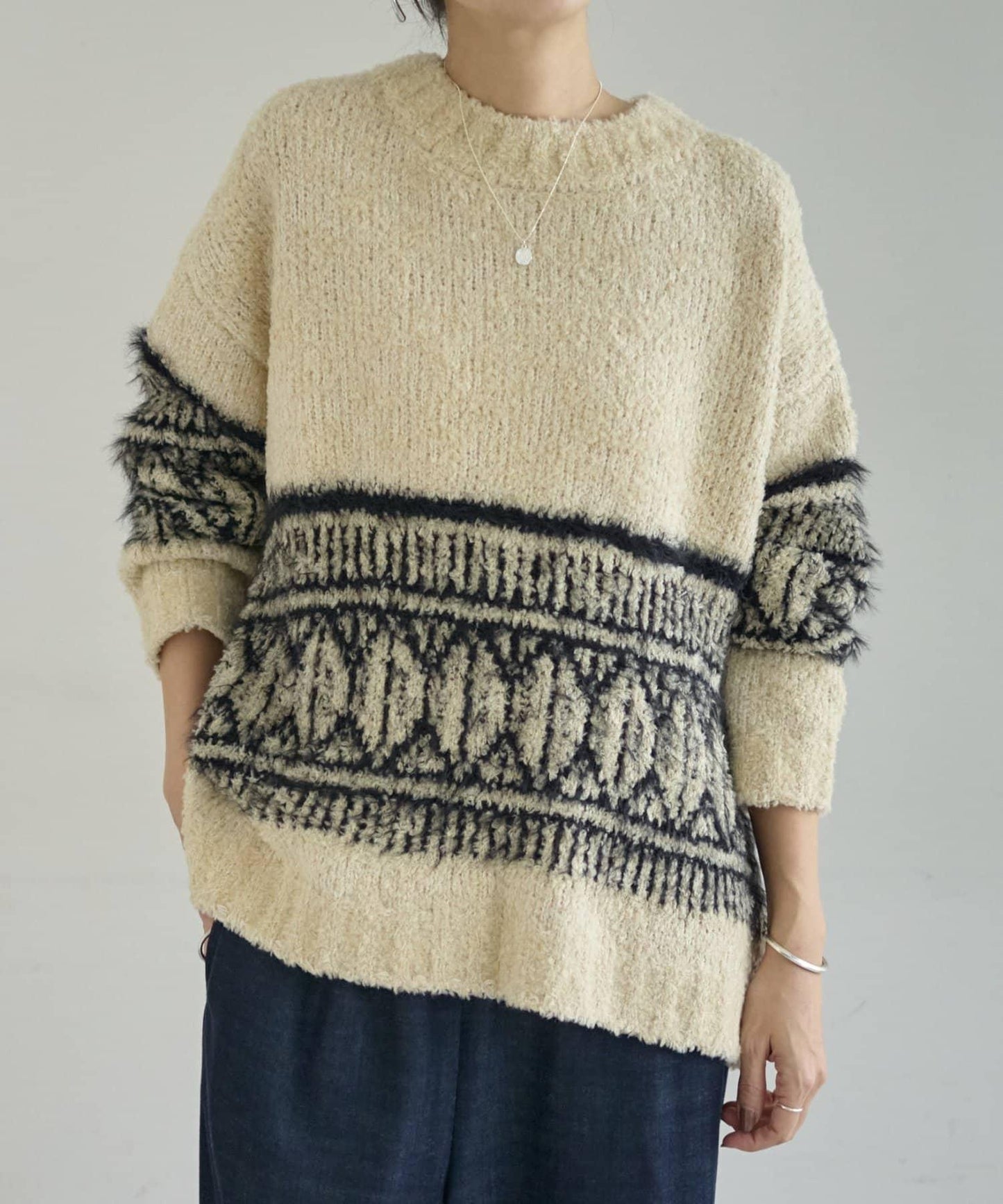 大格子費爾島花紋套頭衫