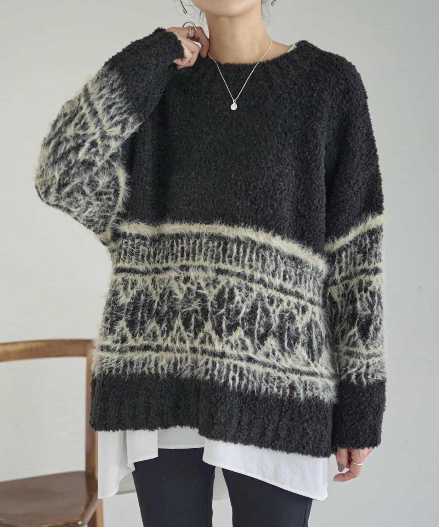 大格子費爾島花紋套頭衫