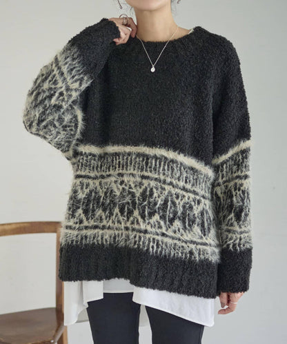 大格子費爾島花紋套頭衫