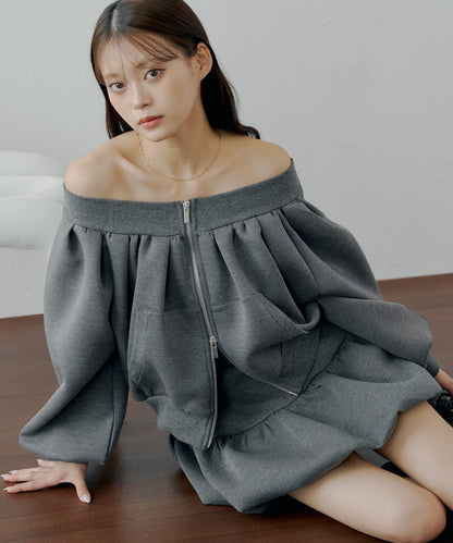 【Chico】2WAY一字肩雙拉鍊衛衣