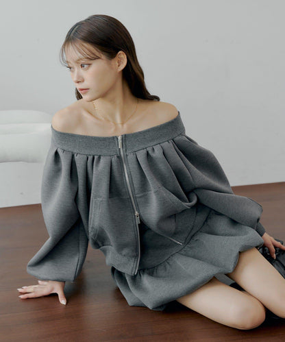 【Chico】2WAY一字肩雙拉鍊衛衣