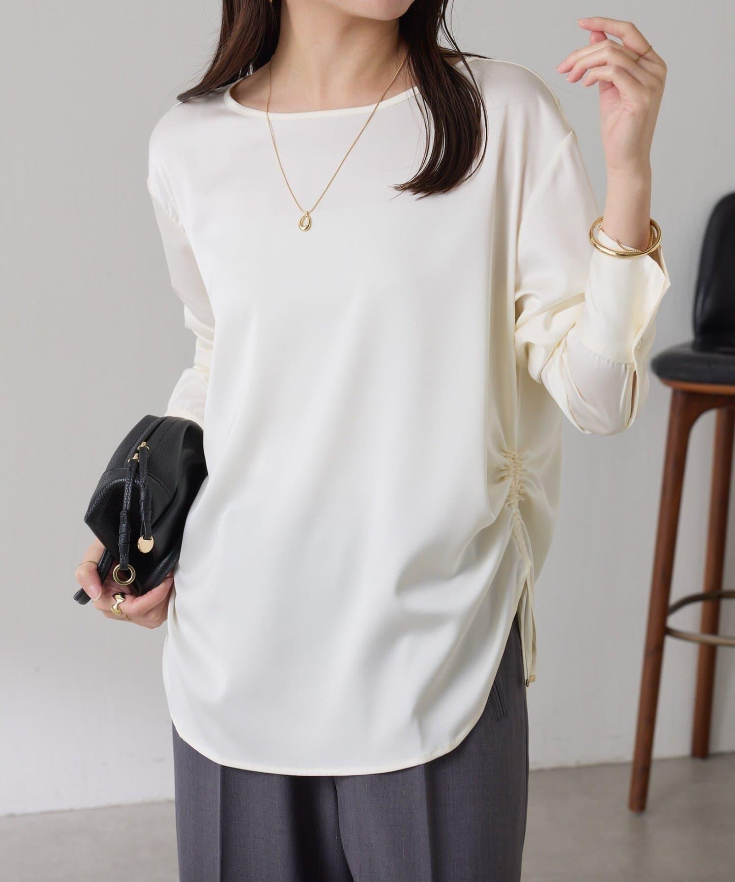 【必買襯衫】緞面側抽繩T恤襯衫/禮服