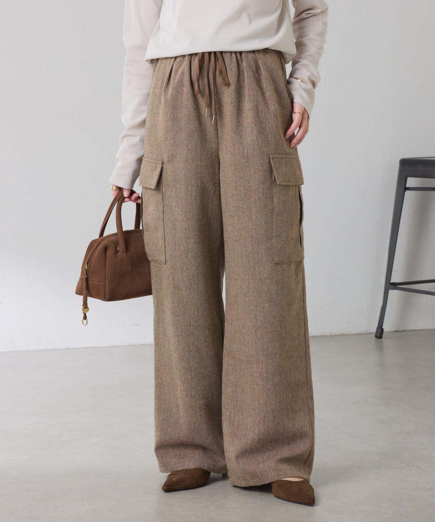 【可調節腰圍】雜色休閒褲