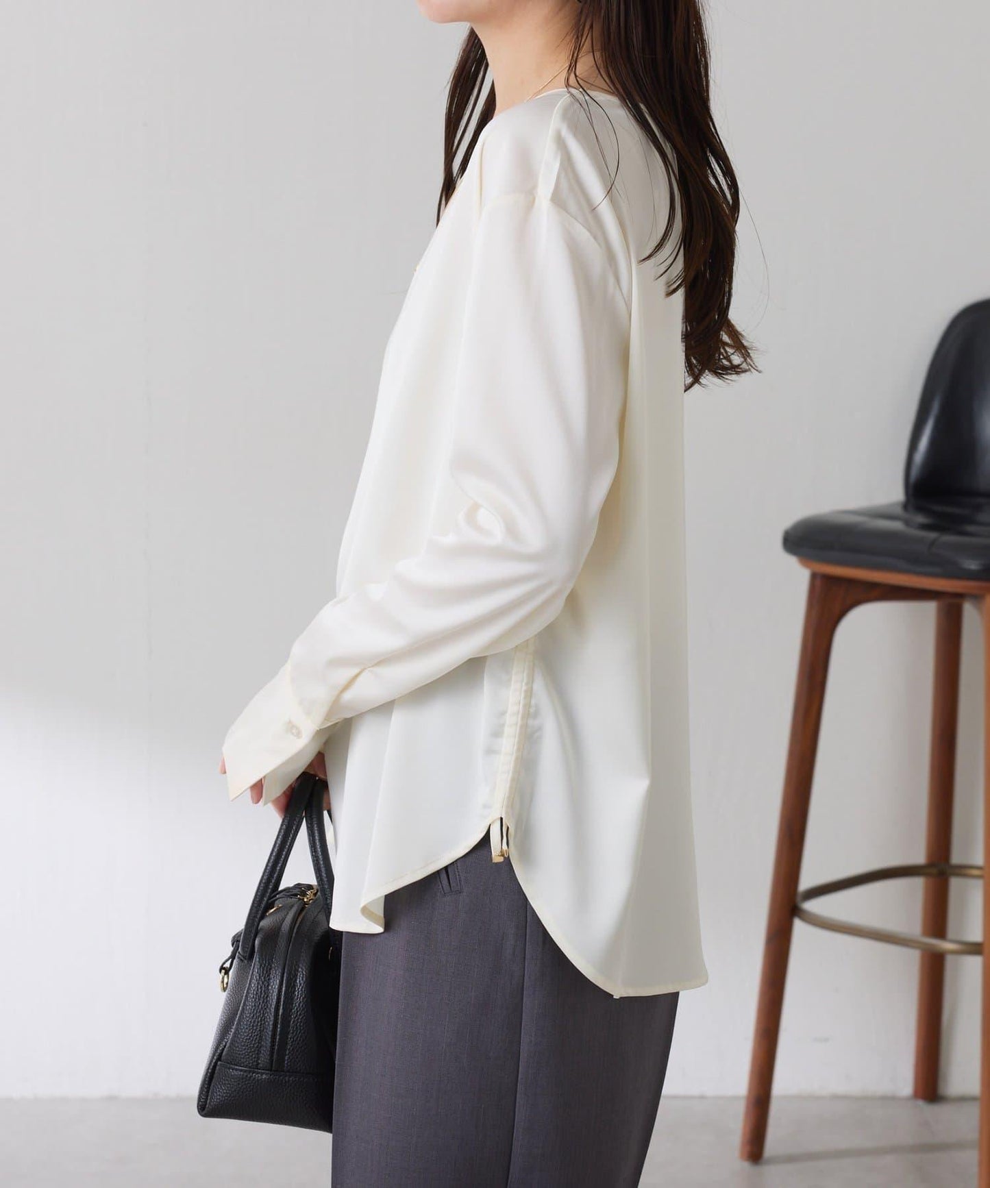 【必買襯衫】緞面側抽繩T恤襯衫/禮服