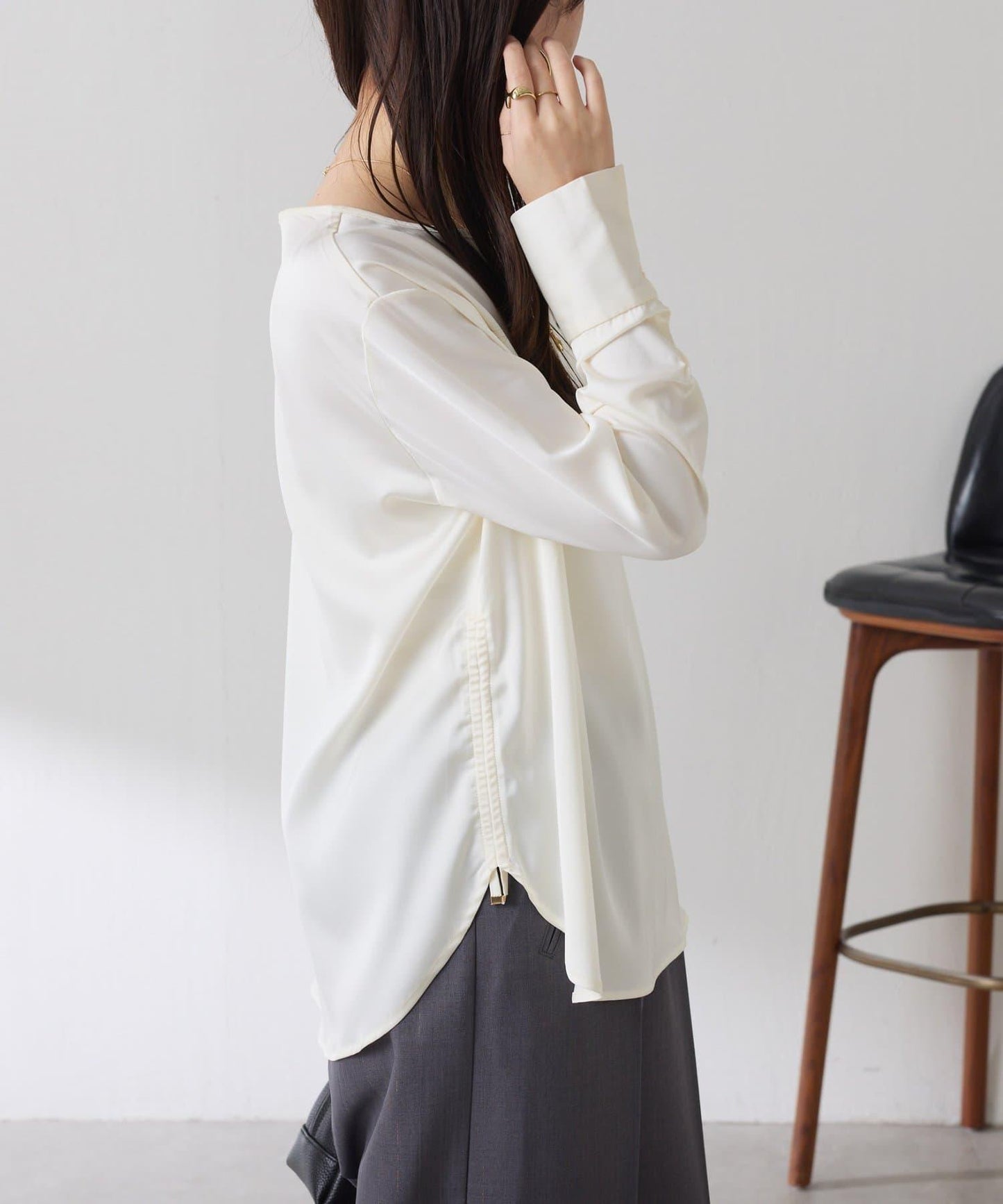 【必買襯衫】緞面側抽繩T恤襯衫/禮服