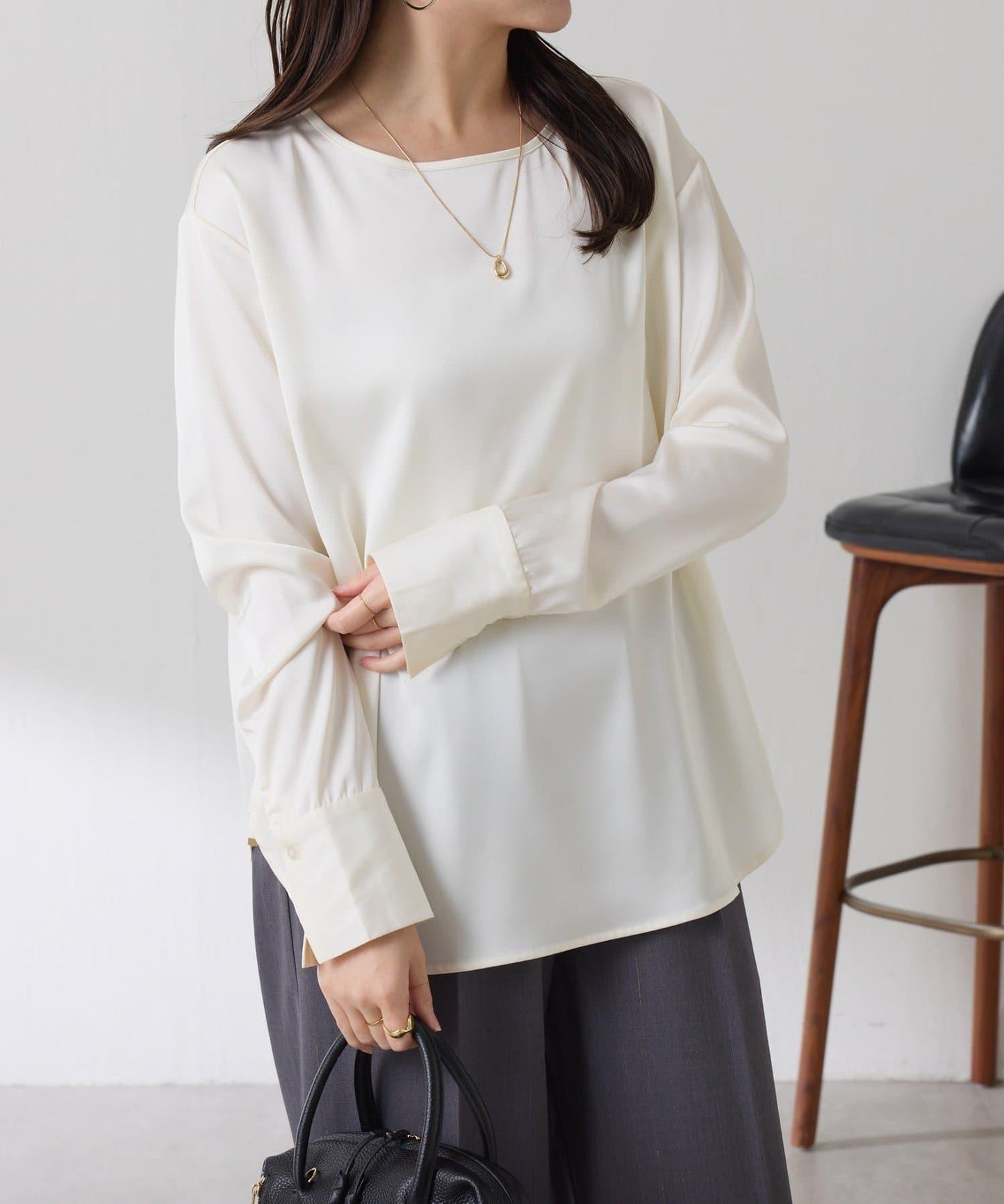 【必買襯衫】緞面側抽繩T恤襯衫/禮服