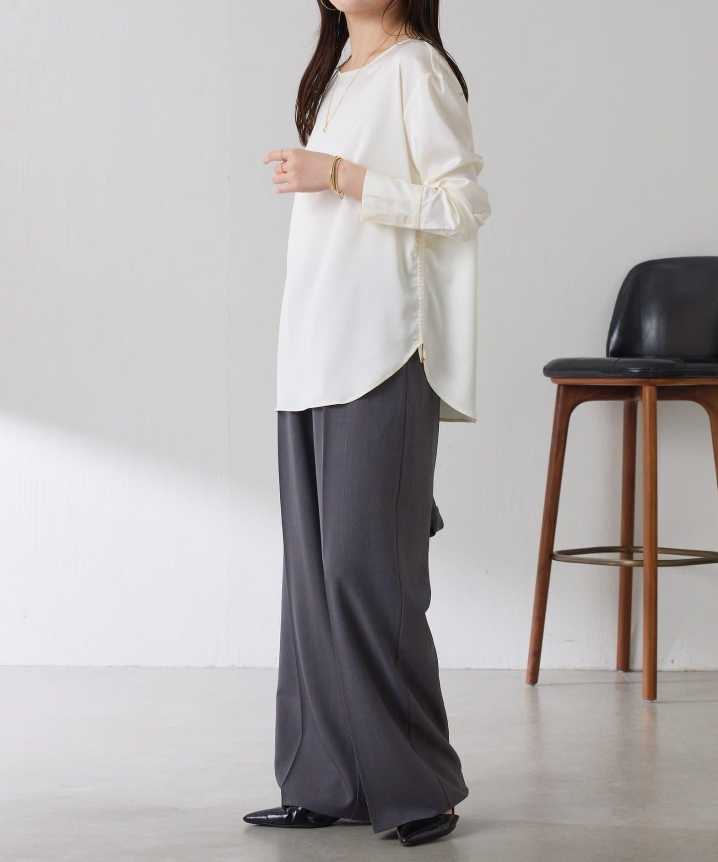 【必買襯衫】緞面側抽繩T恤襯衫/禮服