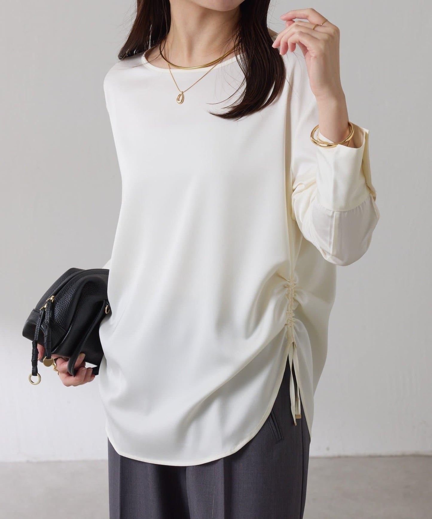 【必買襯衫】緞面側抽繩T恤襯衫/禮服