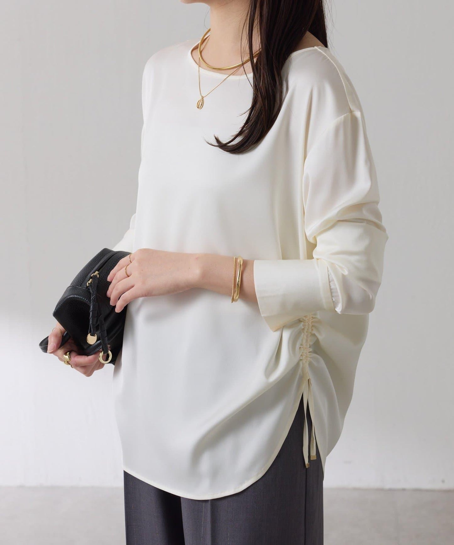 【必買襯衫】緞面側抽繩T恤襯衫/禮服