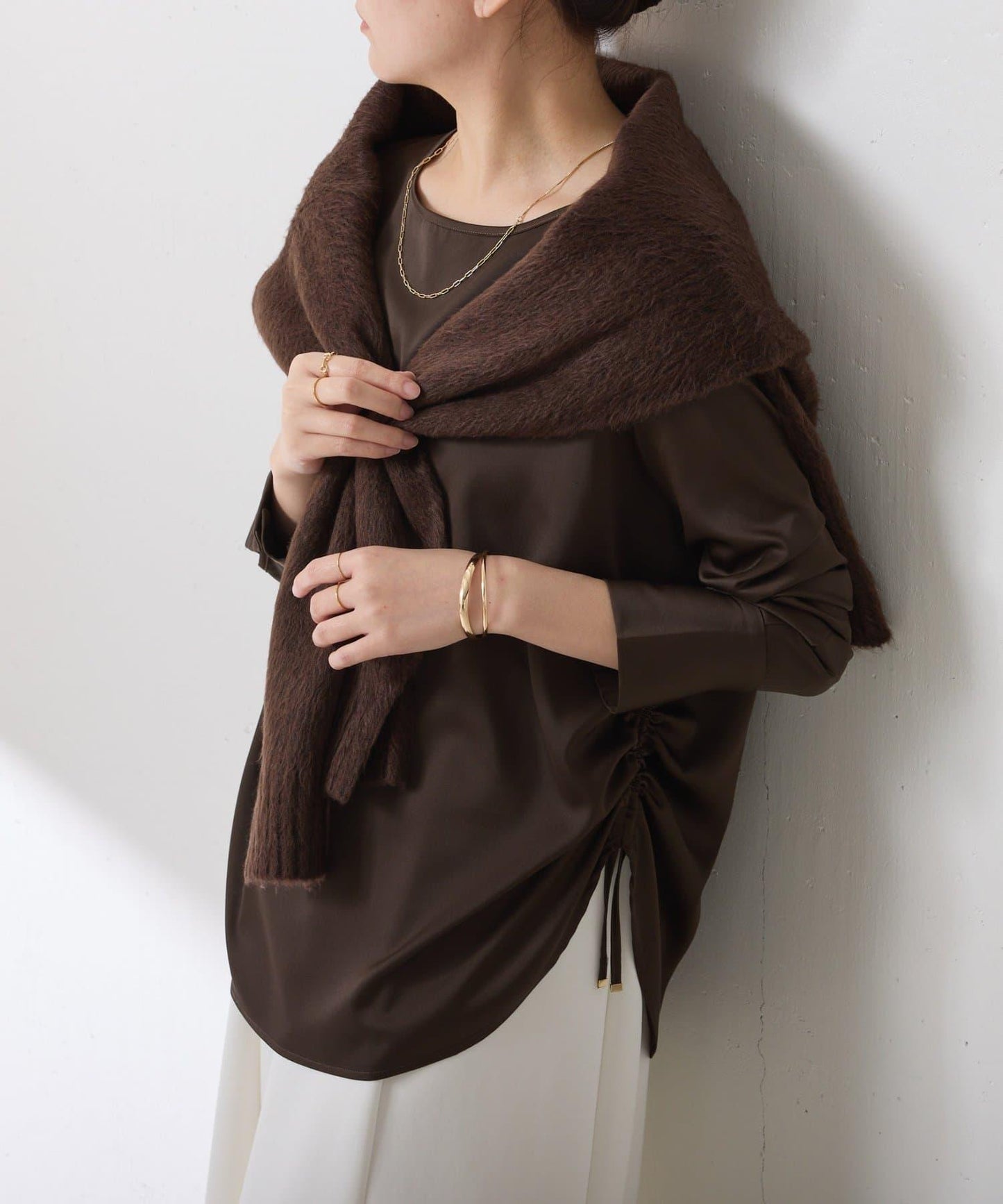 【必買襯衫】緞面側抽繩T恤襯衫/禮服