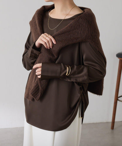 【必買襯衫】緞面側抽繩T恤襯衫/禮服