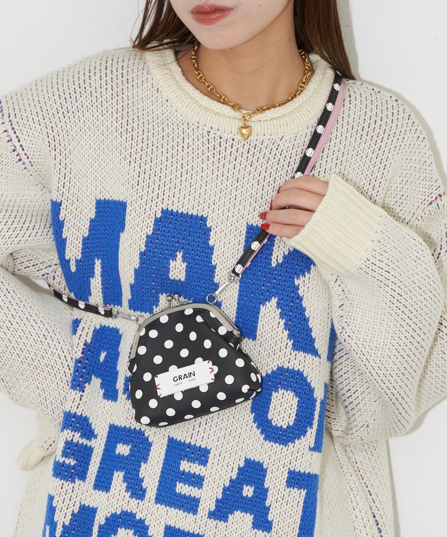 水玉圖案口金迷你單肩包