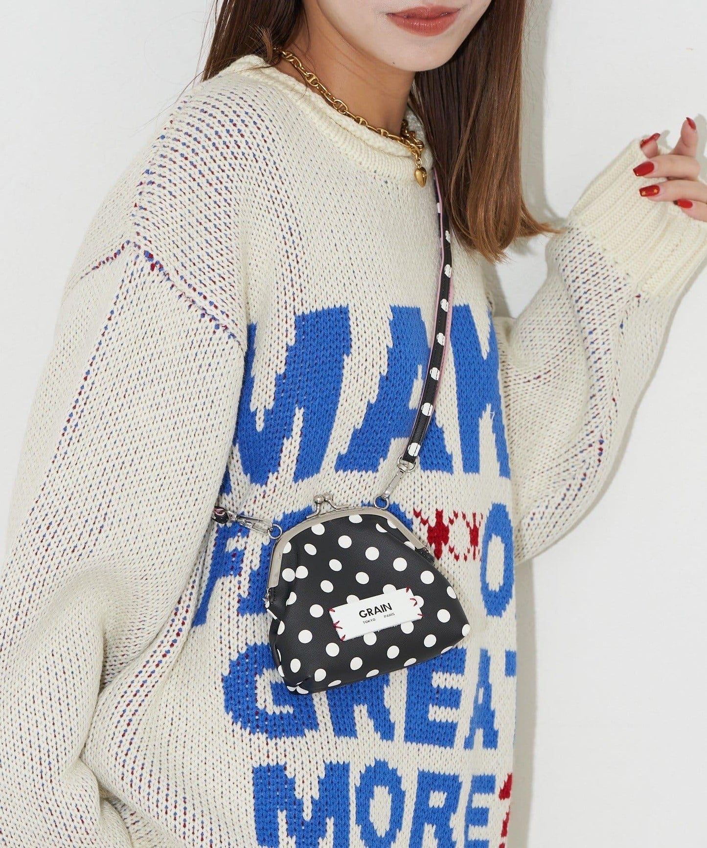 水玉圖案口金迷你單肩包