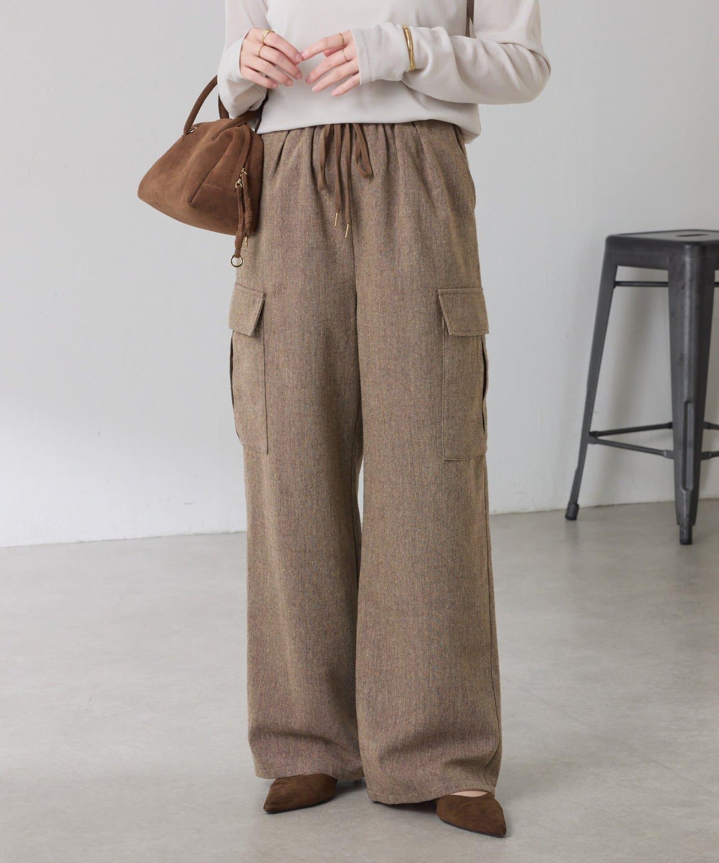 【可調節腰圍】雜色休閒褲