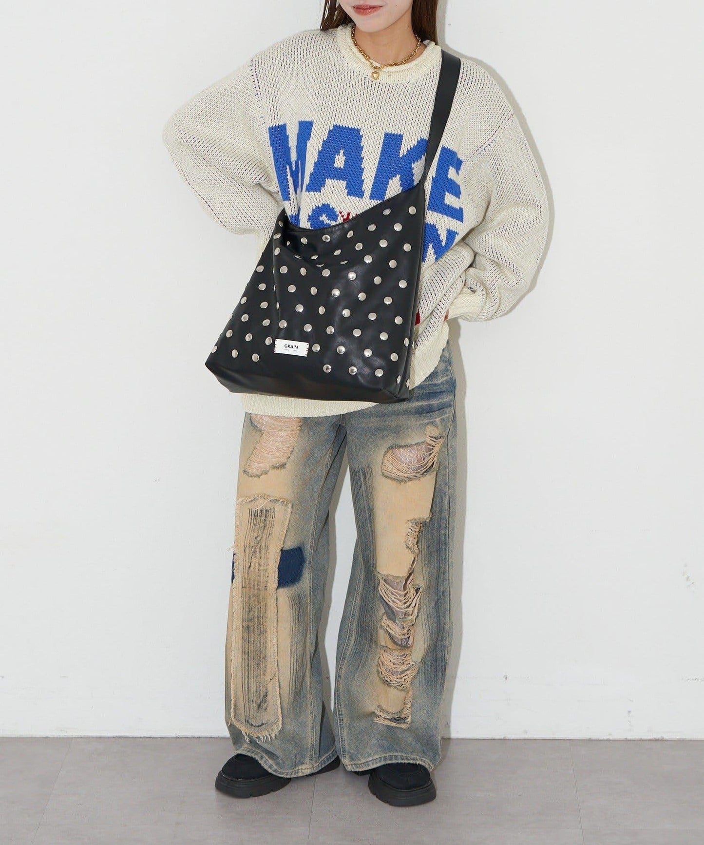 【GRAIN/グレイン】鉚釘單肩托特包