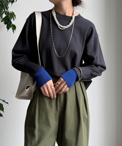 袖拼色針織上衣