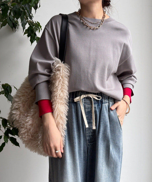 袖拼色針織上衣