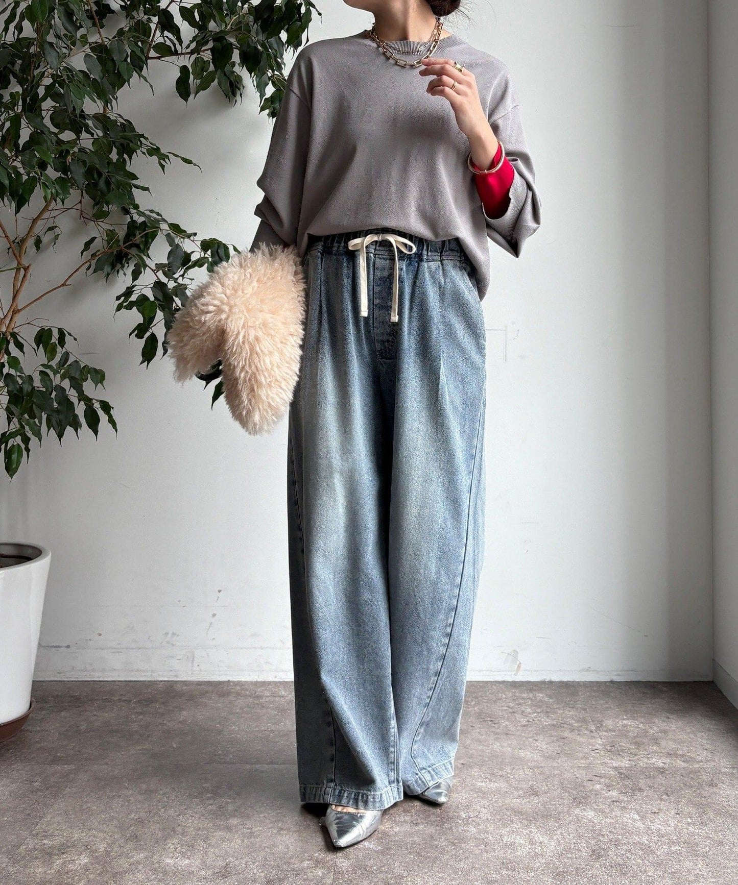 袖拼色針織上衣