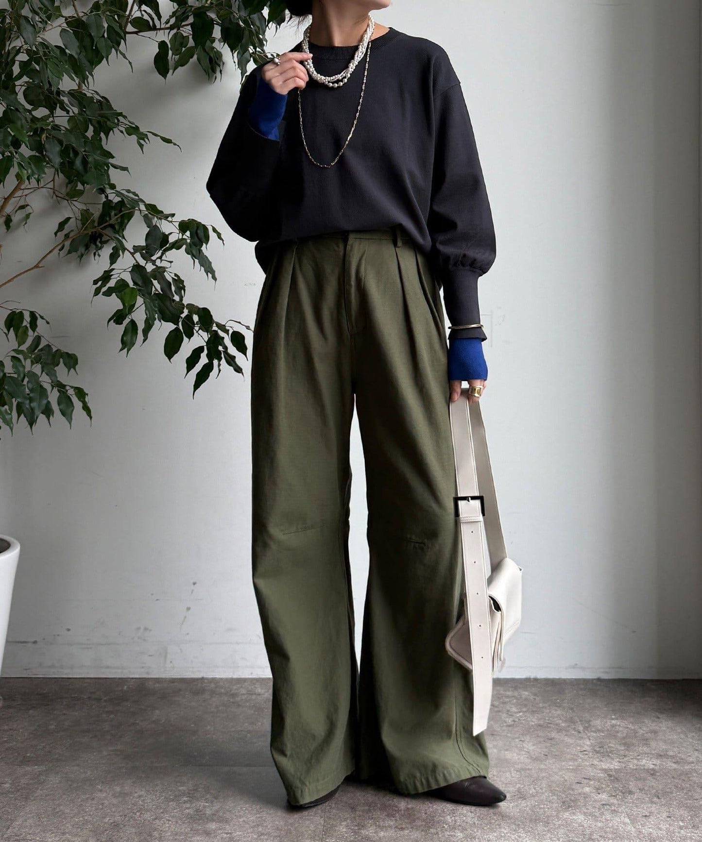 袖拼色針織上衣