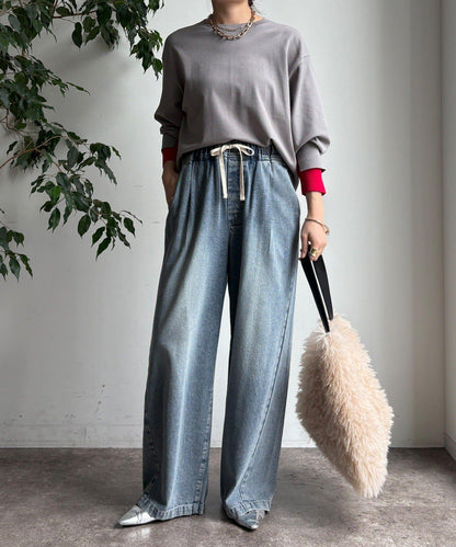 袖拼色針織上衣