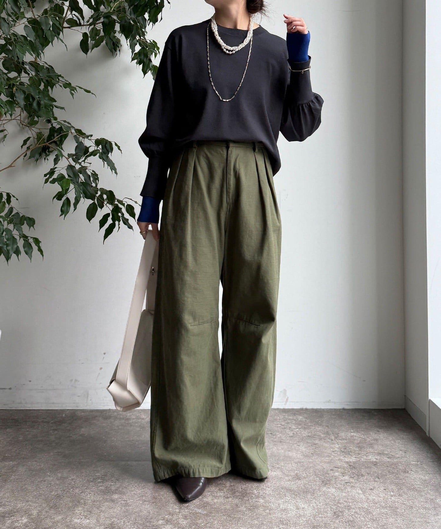 袖拼色針織上衣