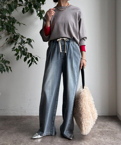 袖拼色針織上衣