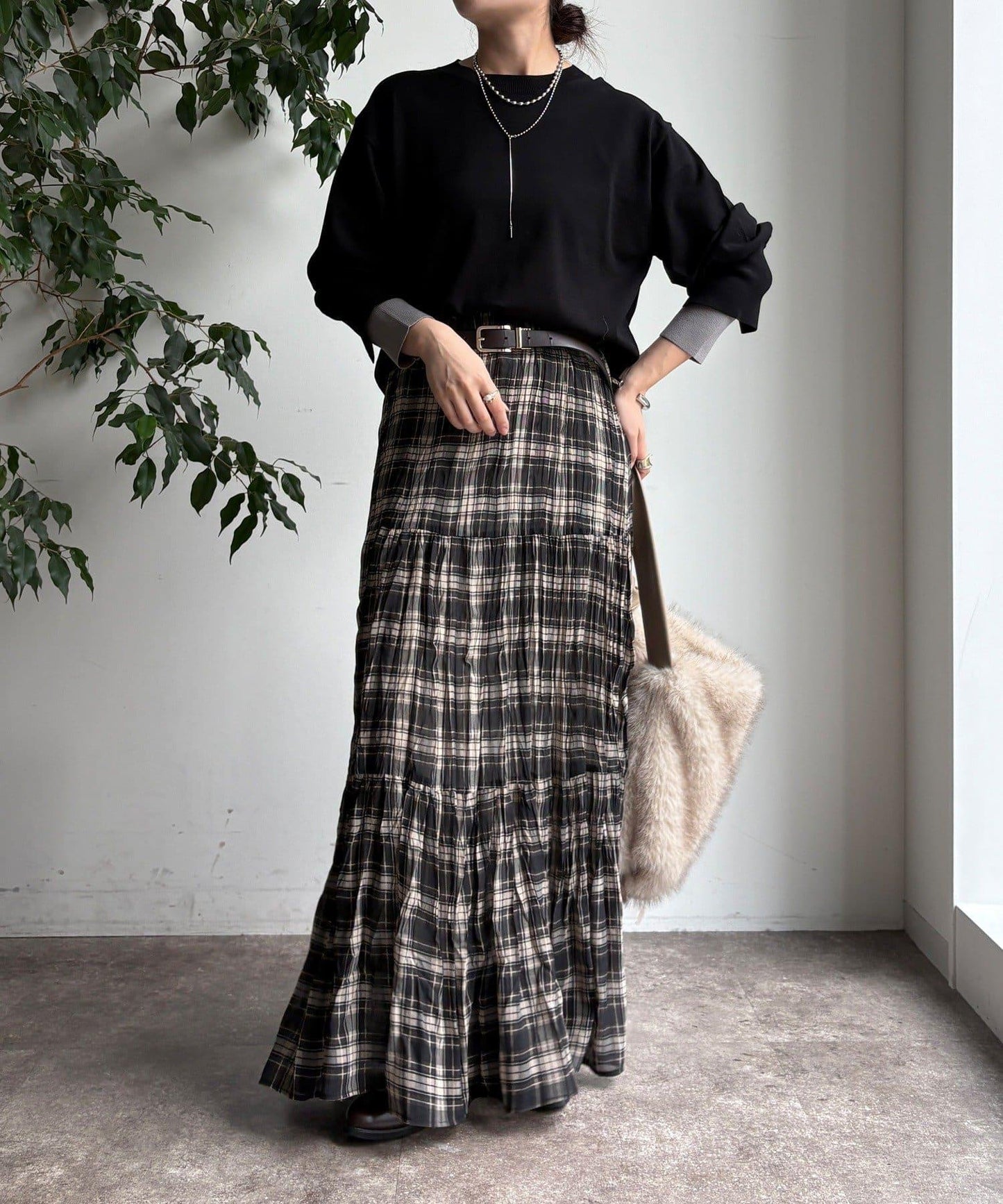 袖拼色針織上衣