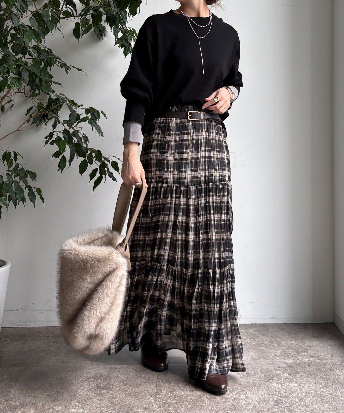 袖拼色針織上衣