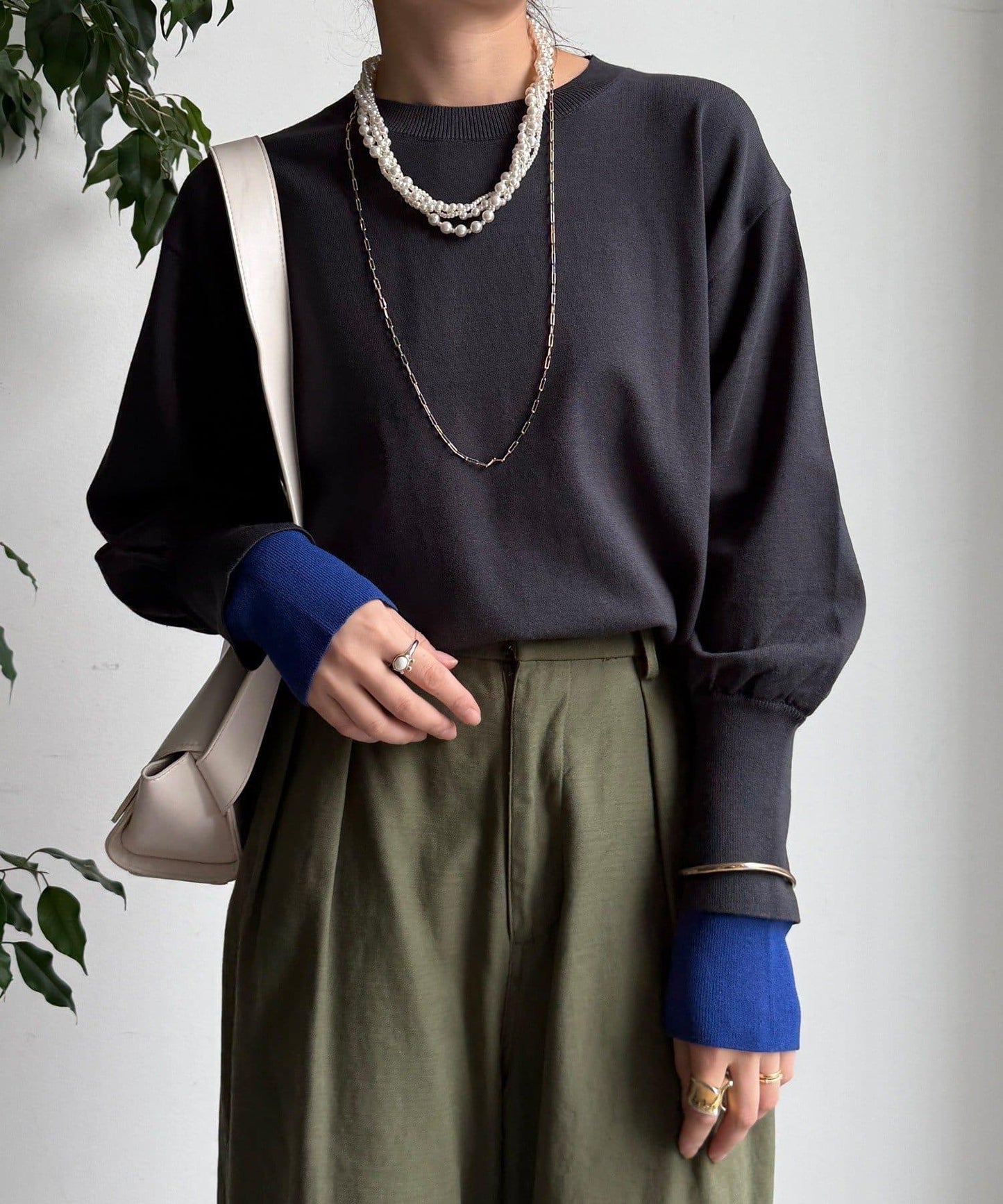 袖拼色針織上衣