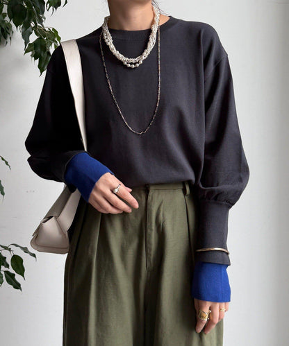 袖拼色針織上衣