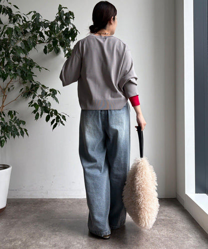 袖拼色針織上衣