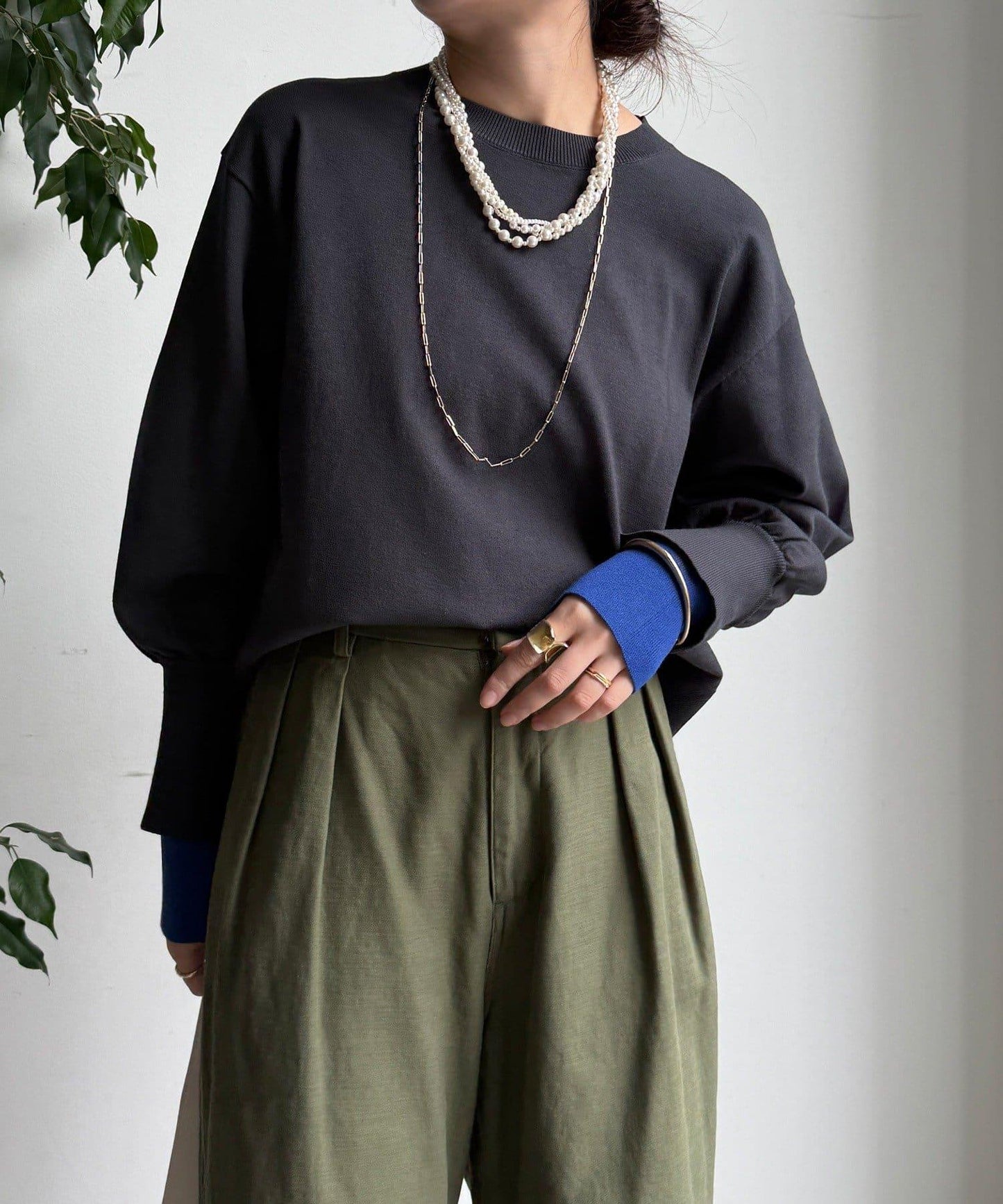 袖拼色針織上衣