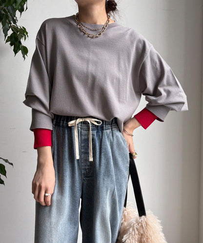 袖拼色針織上衣