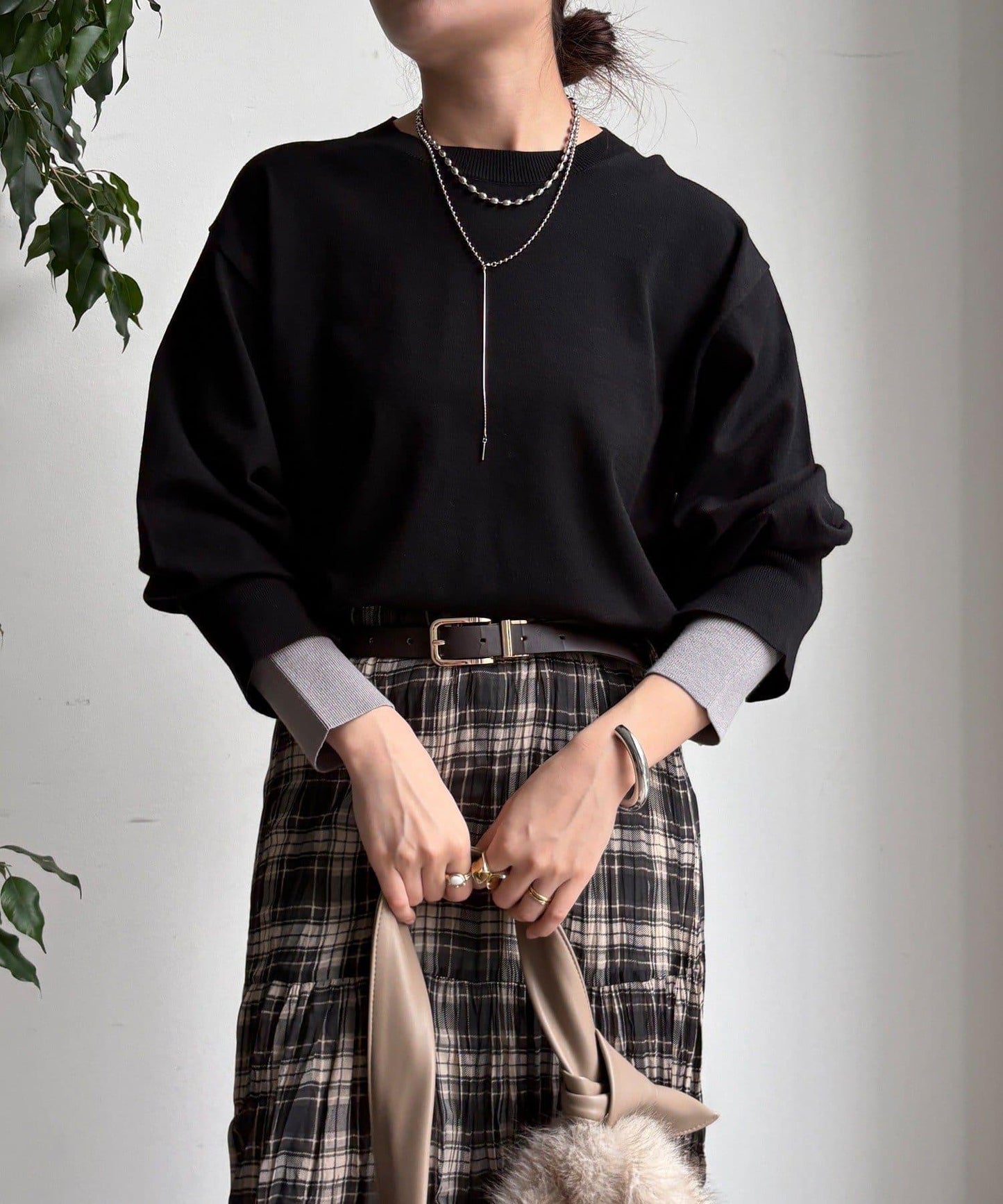 袖拼色針織上衣