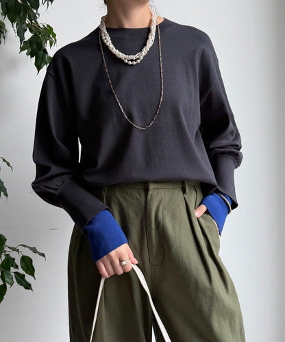 袖拼色針織上衣