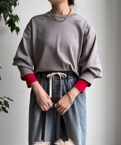 袖拼色針織上衣