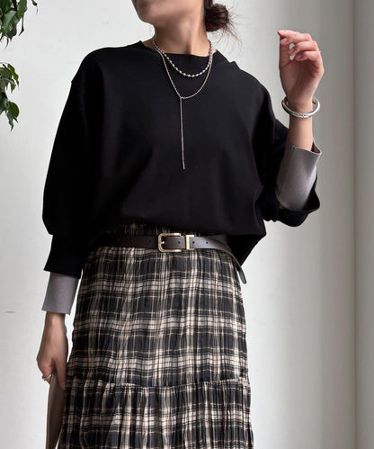 袖拼色針織上衣