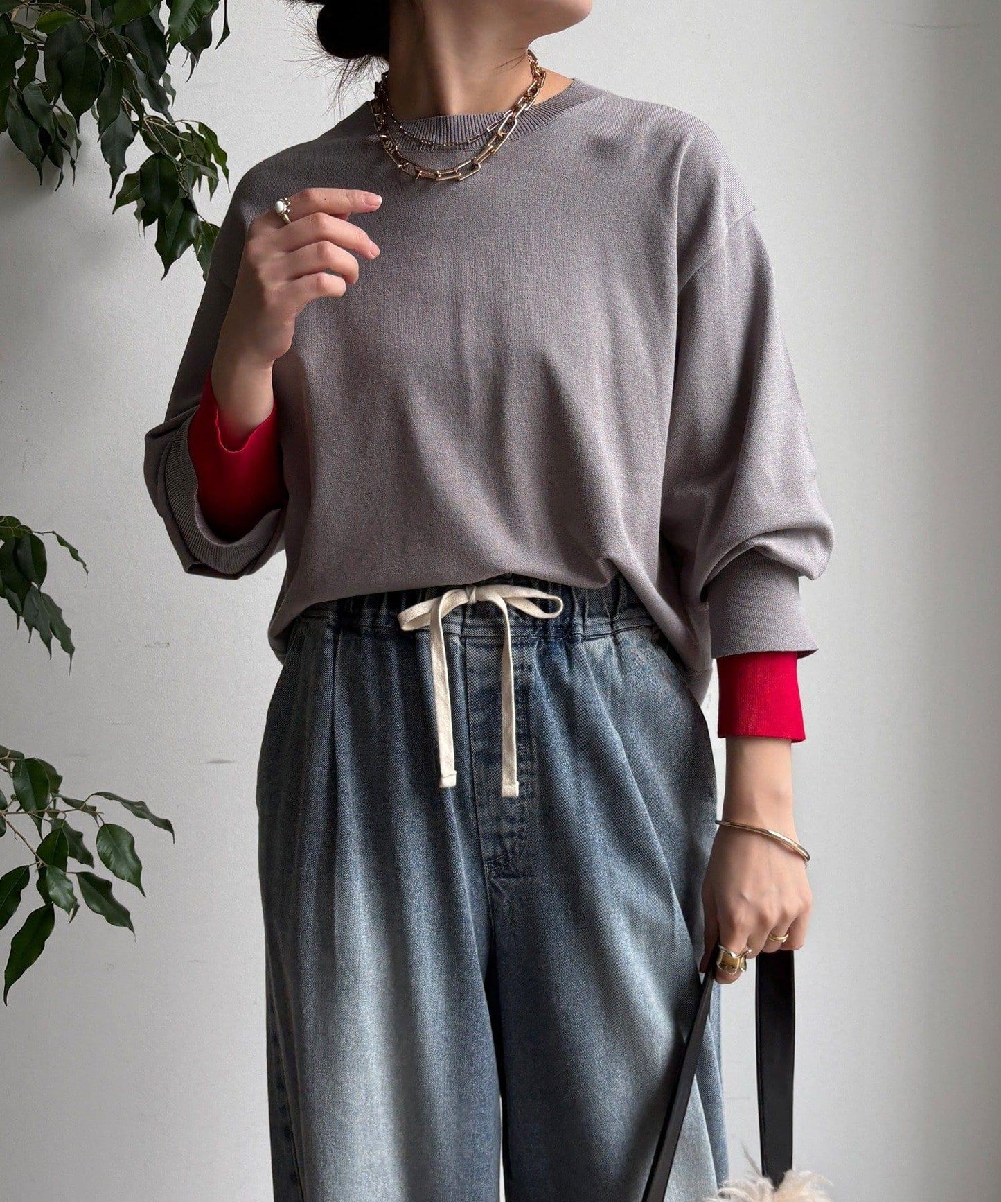 袖拼色針織上衣