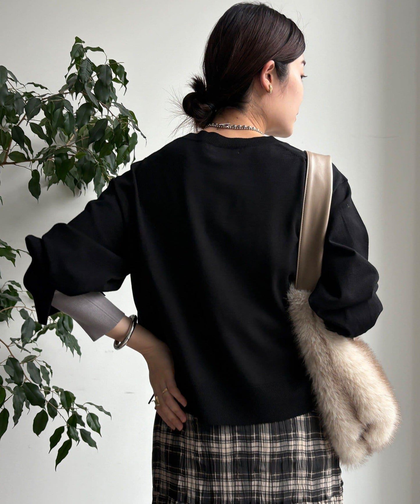 袖拼色針織上衣