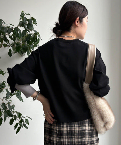 袖拼色針織上衣