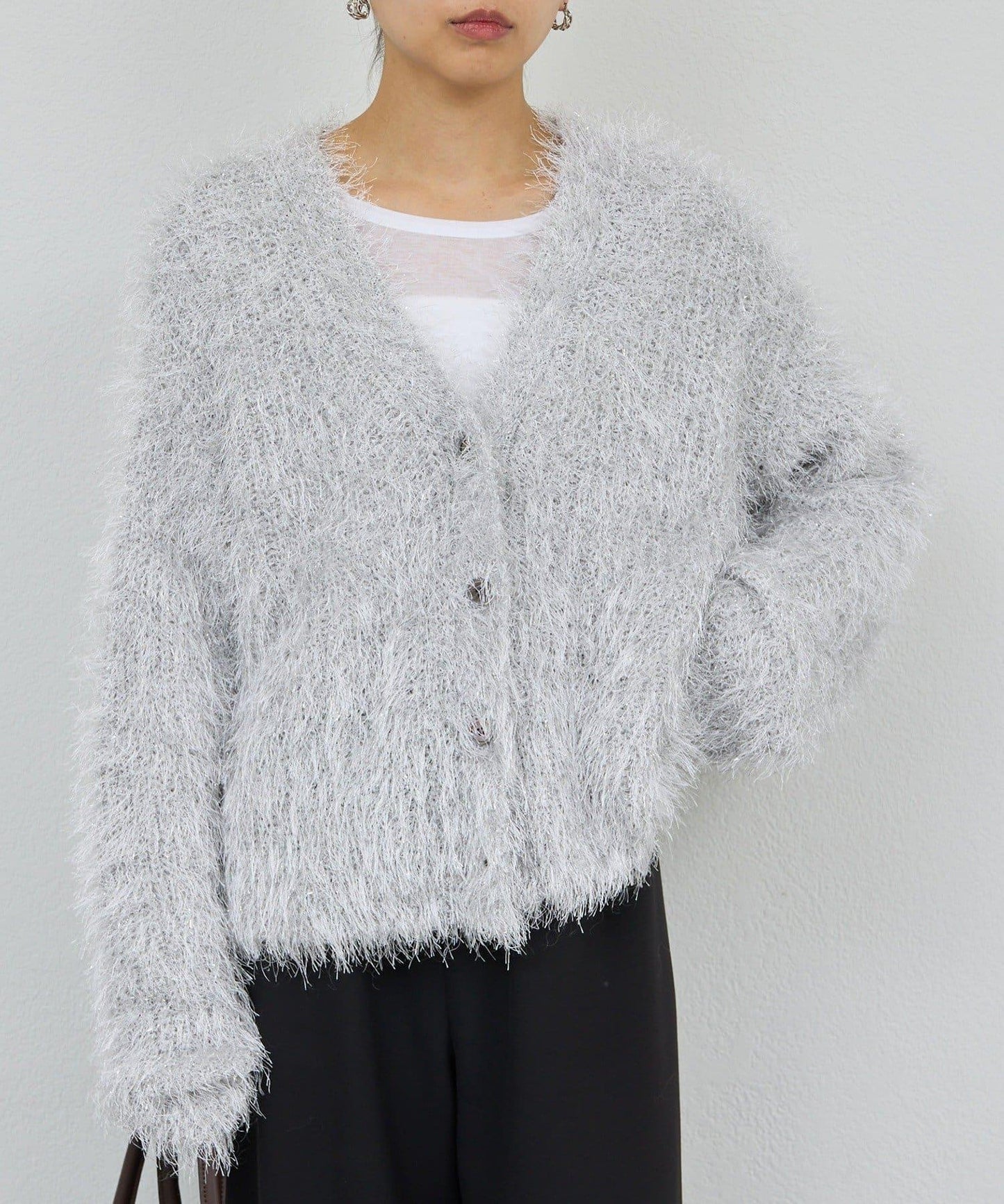 【近期開始】【2way】亮片長毛針織開衫