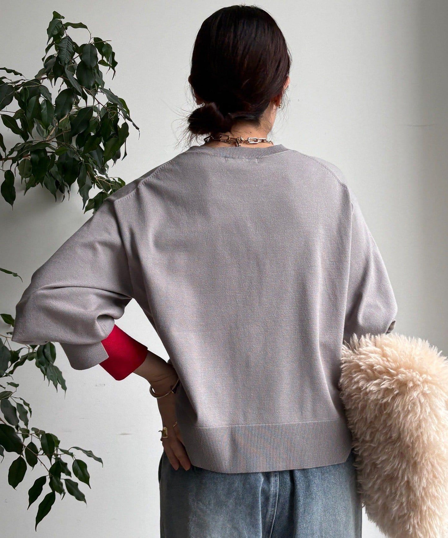 袖拼色針織上衣