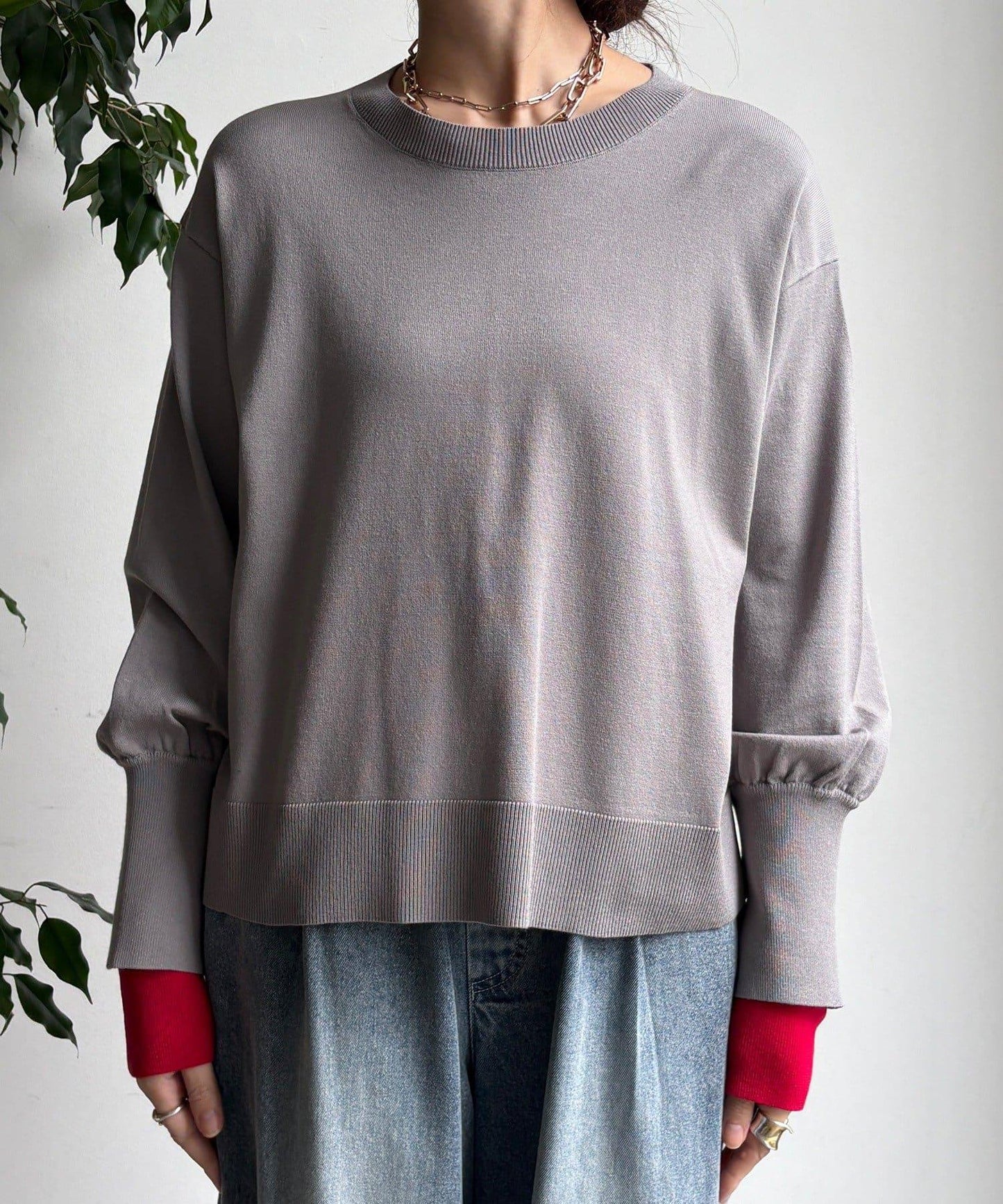 袖拼色針織上衣