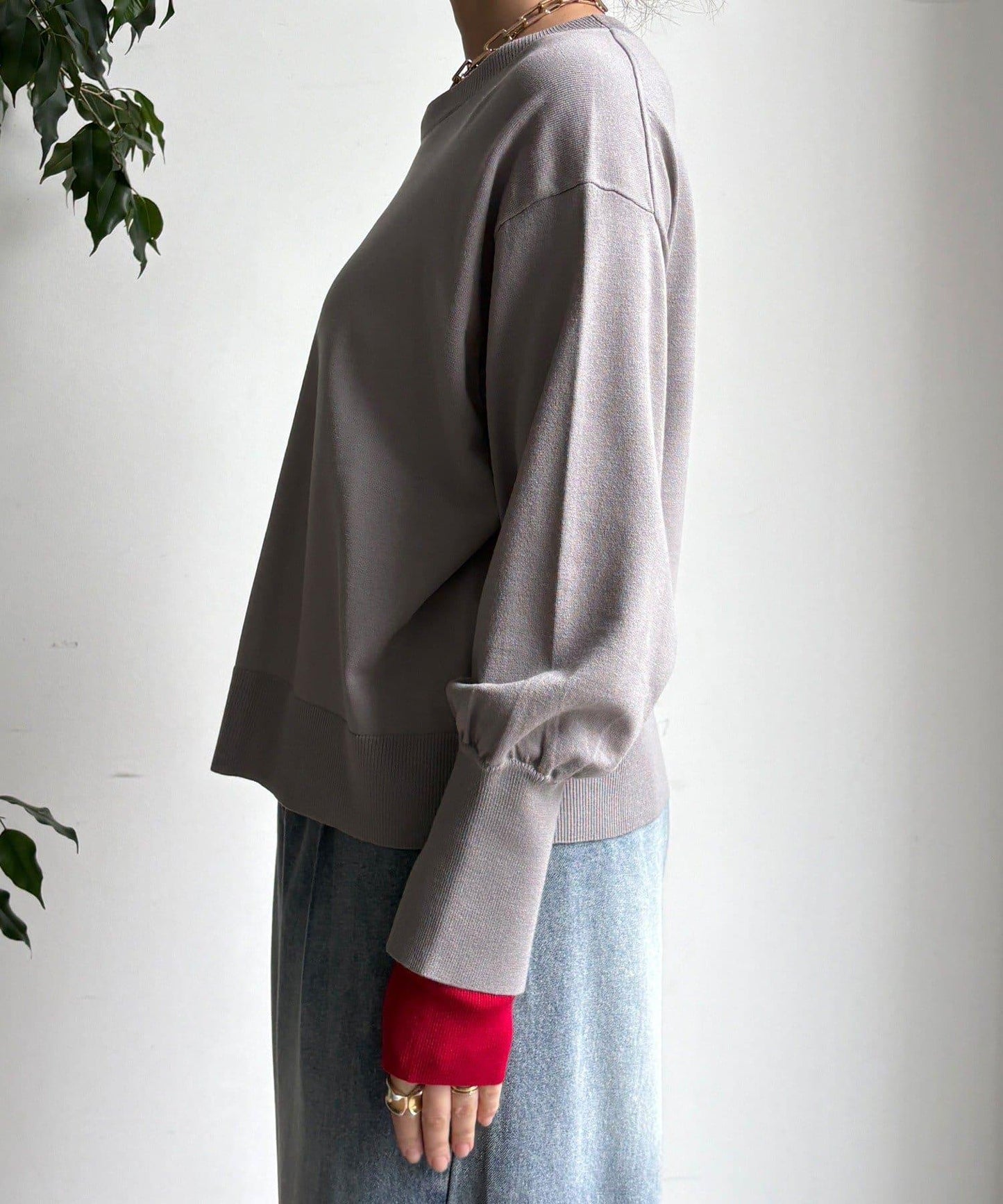 袖拼色針織上衣