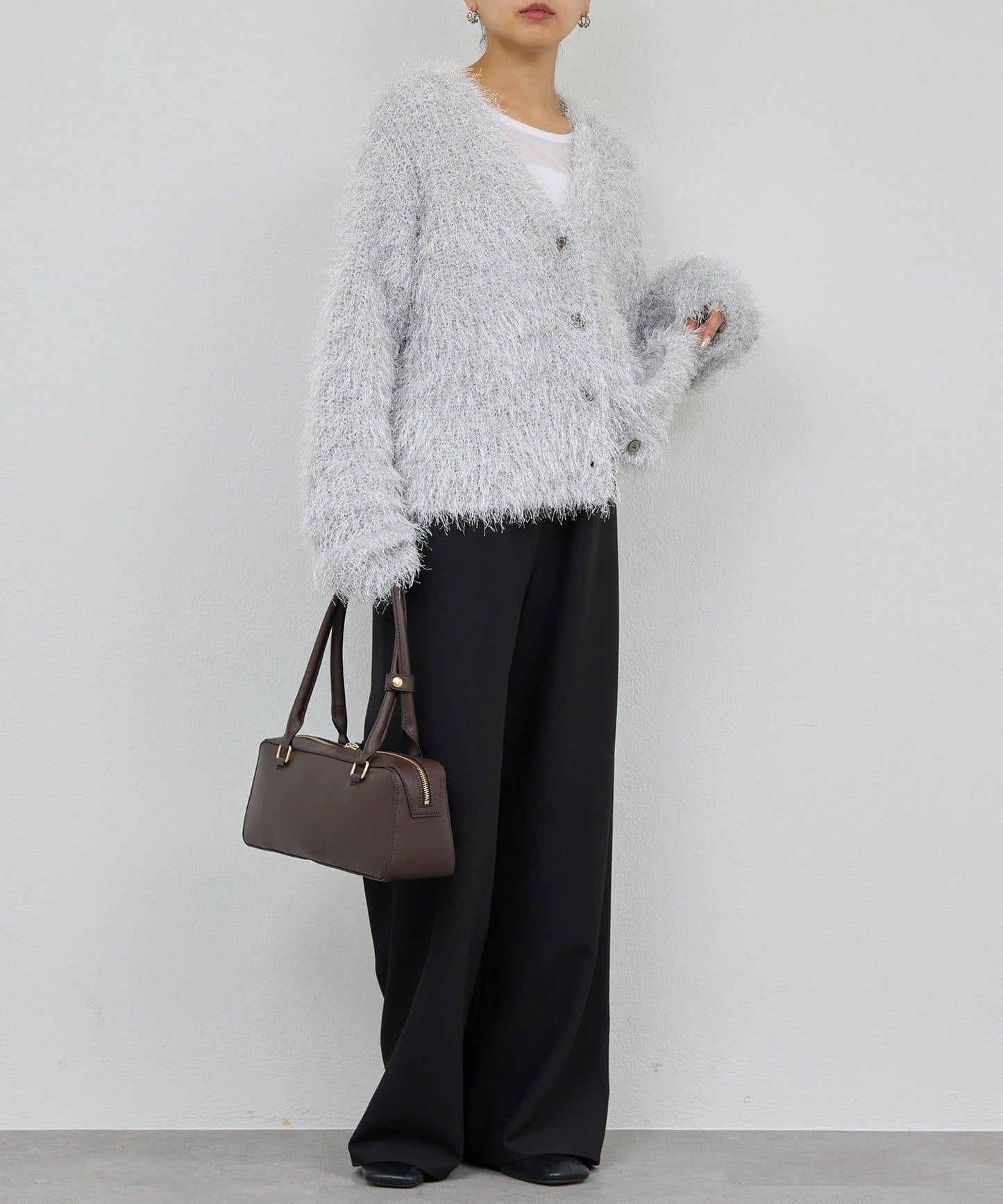 【近期開始】【2way】亮片長毛針織開衫