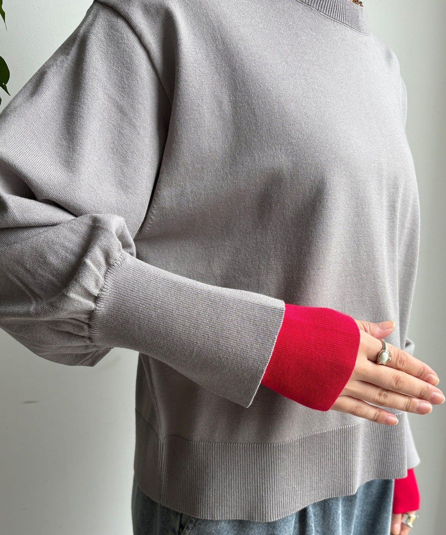 袖拼色針織上衣